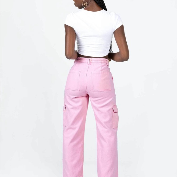 Pink Wide Leg Cargo Jeans - Picture 4 of 6